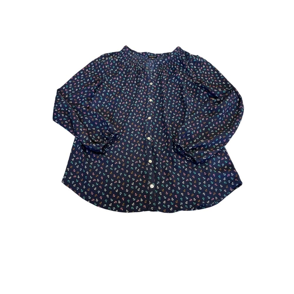 Talbots womenâs top size M long sleeve anchor design navy
